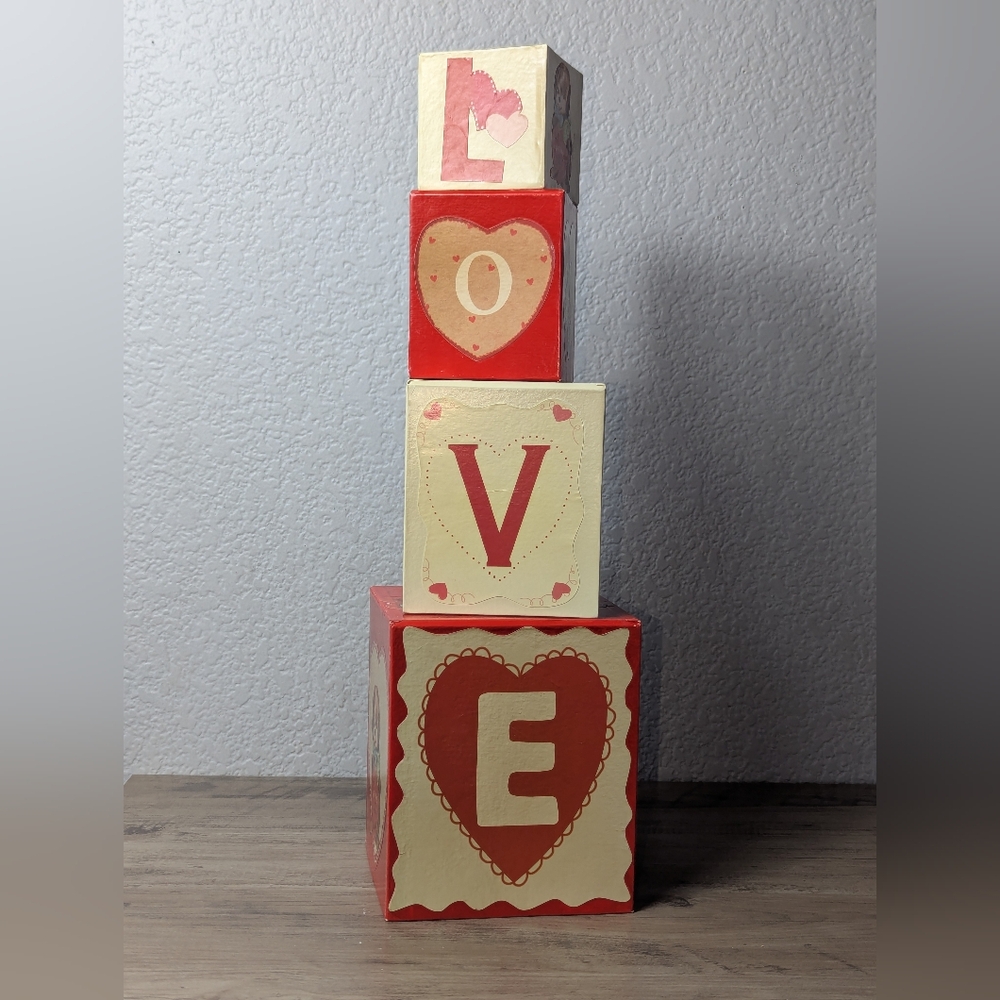 Pottery Barn Kids Valentine's Day Blocks Set of 4 Vintage Retro Style 2010 RARE